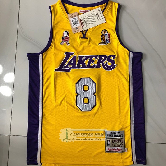 Camiseta Los Angeles Lakers Kobe Bryant NO 8 Mitchell & Ness 2001-02 Amarillo